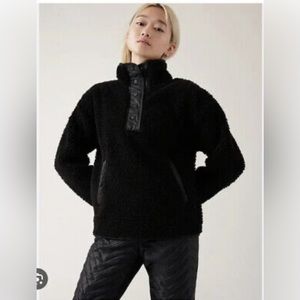 NWT Athleta Cozy Sherpa Snap Sweatshirt Size Medium Black